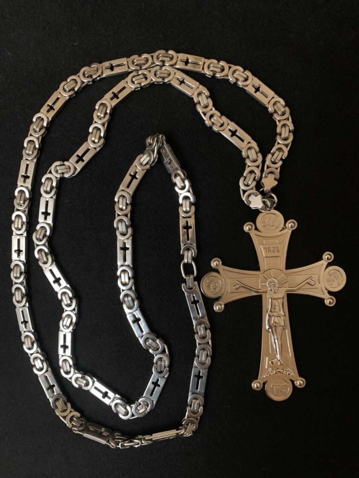 Christian Orthodox priest pectoral silverplated cross with chain