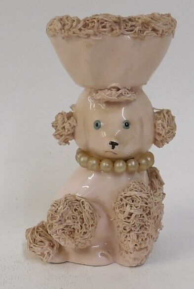 Rare Pink Spaghetti French Poodle Wearing Pearls Hat Ring Dish