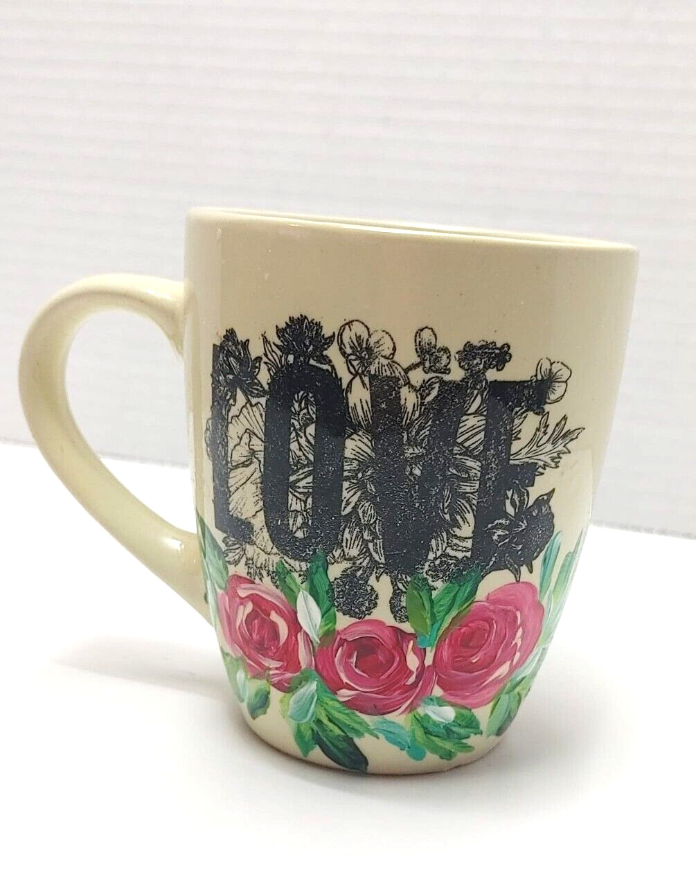 Hand Painted RED Floral Mug, Coffee Tea lovers mug, Pretty White Mug, Gift