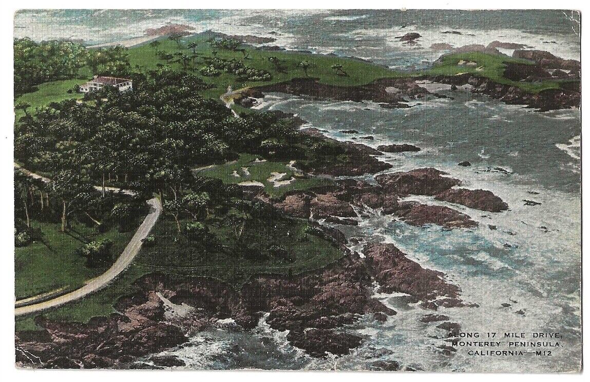 Monterey Peninsula, California c1940\'s aerial view 17 Mile Drive, Golf Course