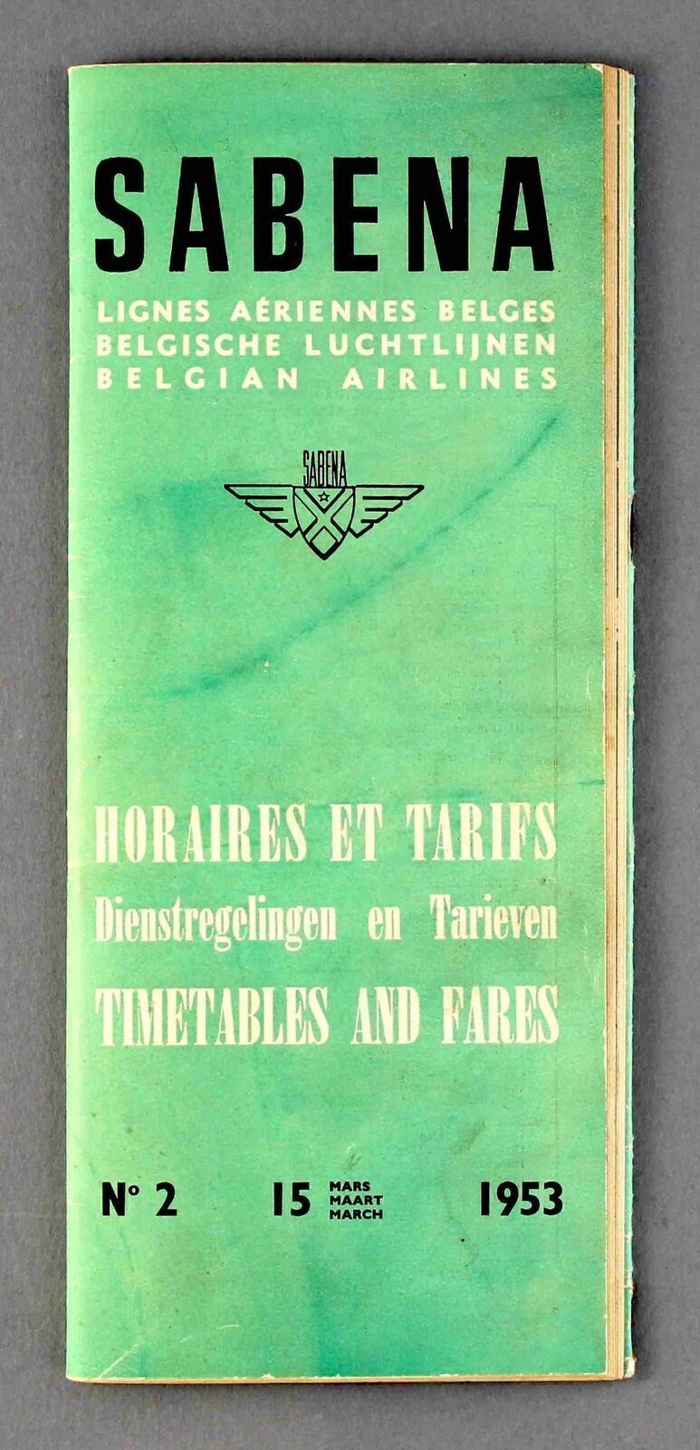 SABENA AIRLINE TIMETABLE MARCH 1953 NO.2 BELGIAN WORLD AIRLINES ROUTE MAPS