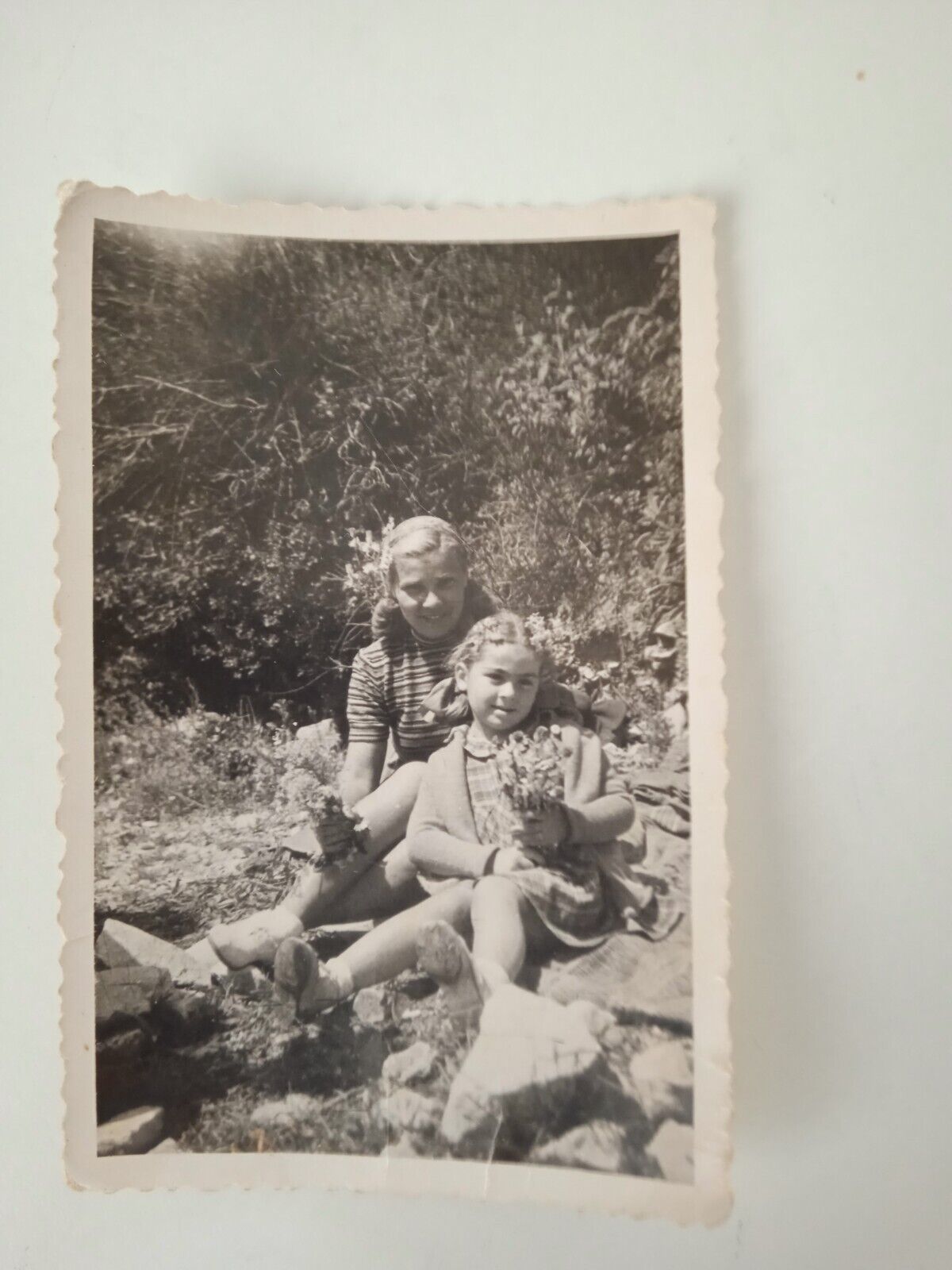 Beautiful Mother & Pretty Daughter Flowers Vintage Old Found Photo Snapshot VTG