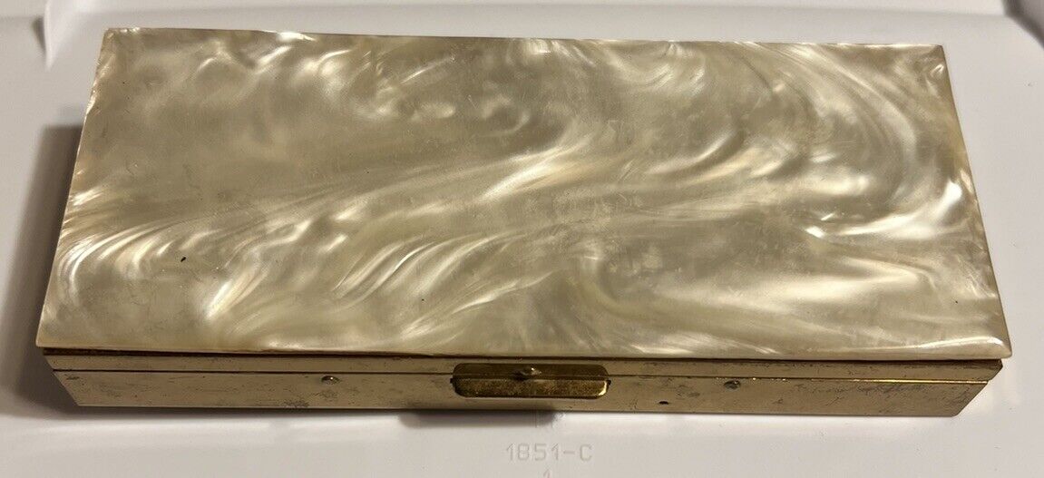 Vintage Marhill Mother Of Pearl & Brass Cigarette Case & Small Pigeon Lighter 
