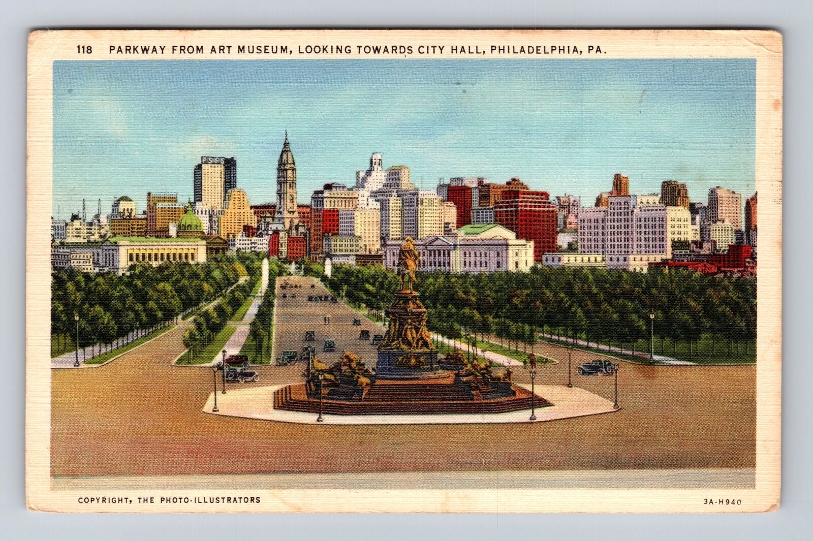 Philadelphia PA-Pennsylvania, Parkway From Art Museum, Vintage c1944 Postcard