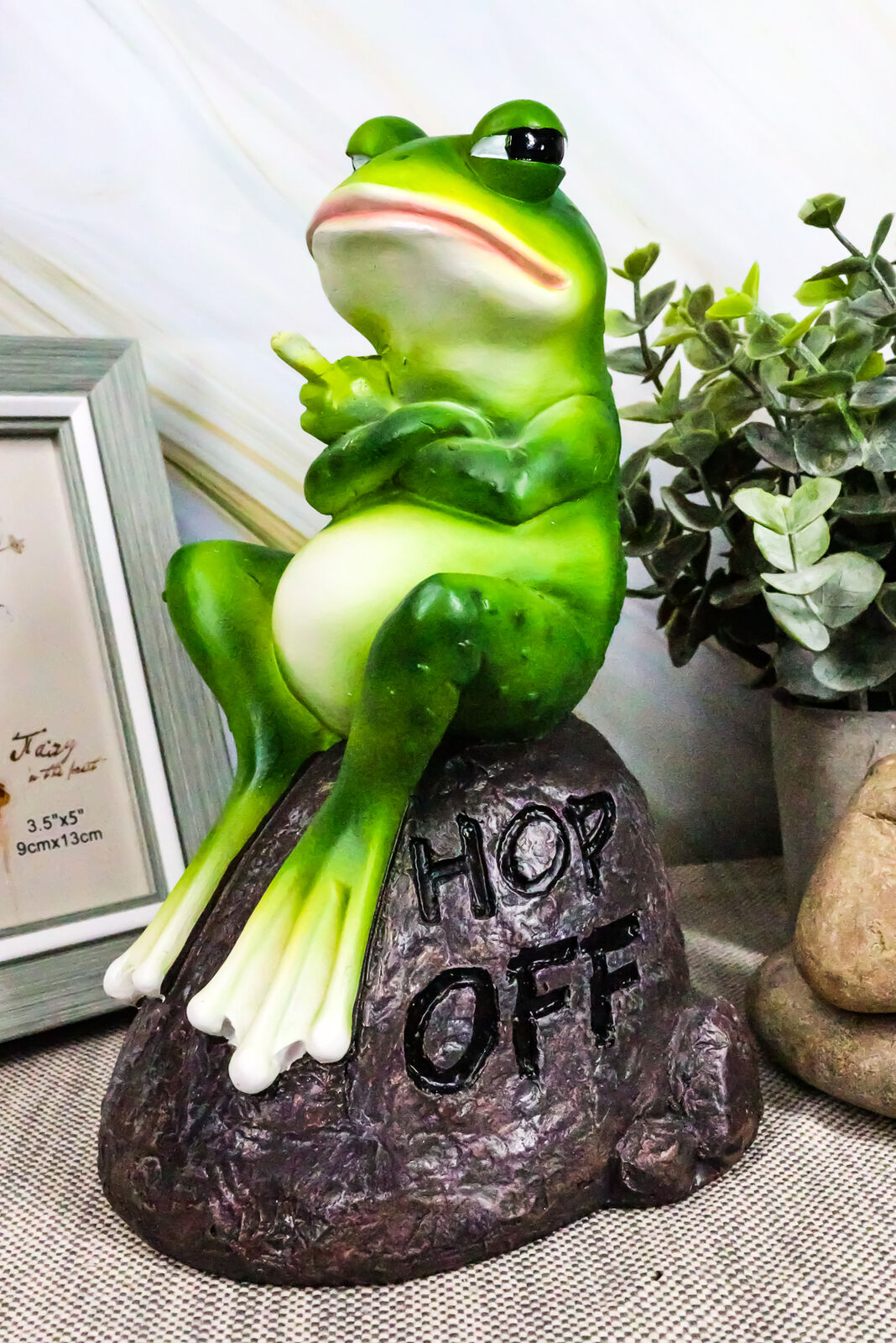 Hop Off Rude Feisty Toad Frog Flipping The Bird Finger On Landscape Rock Statue
