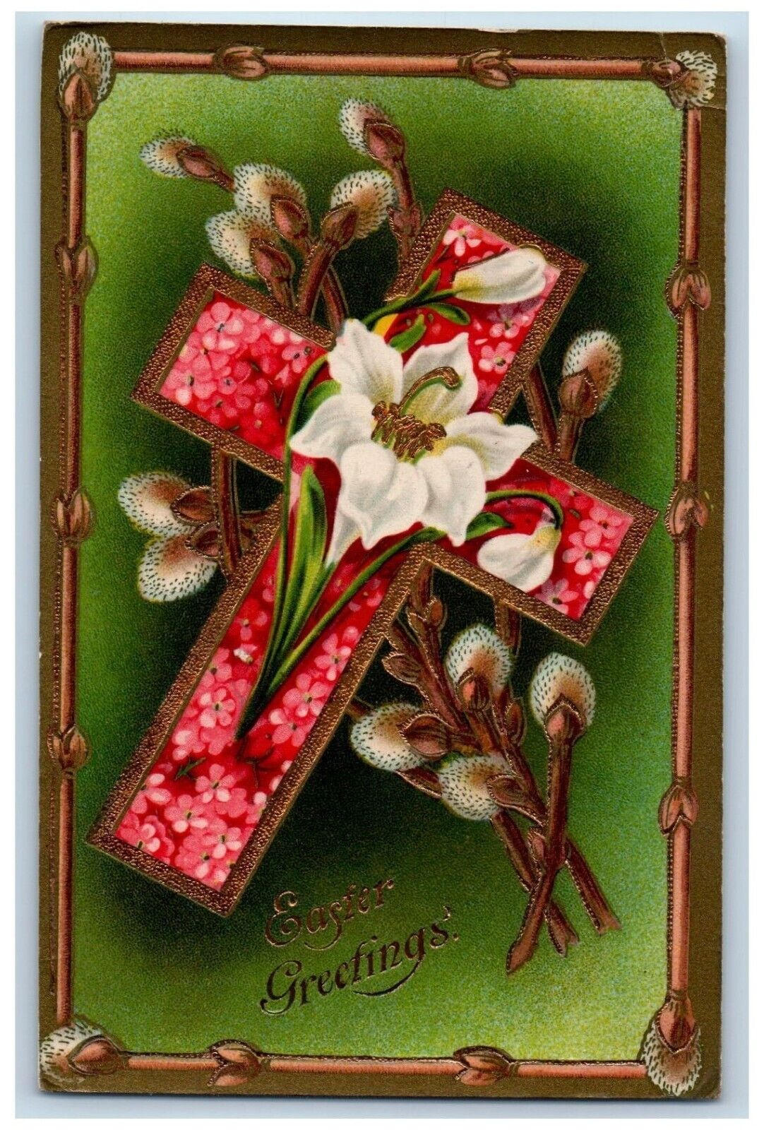Billings Montana MT Postcard Easter Greetings Holy Cross Lily Flowers 1911