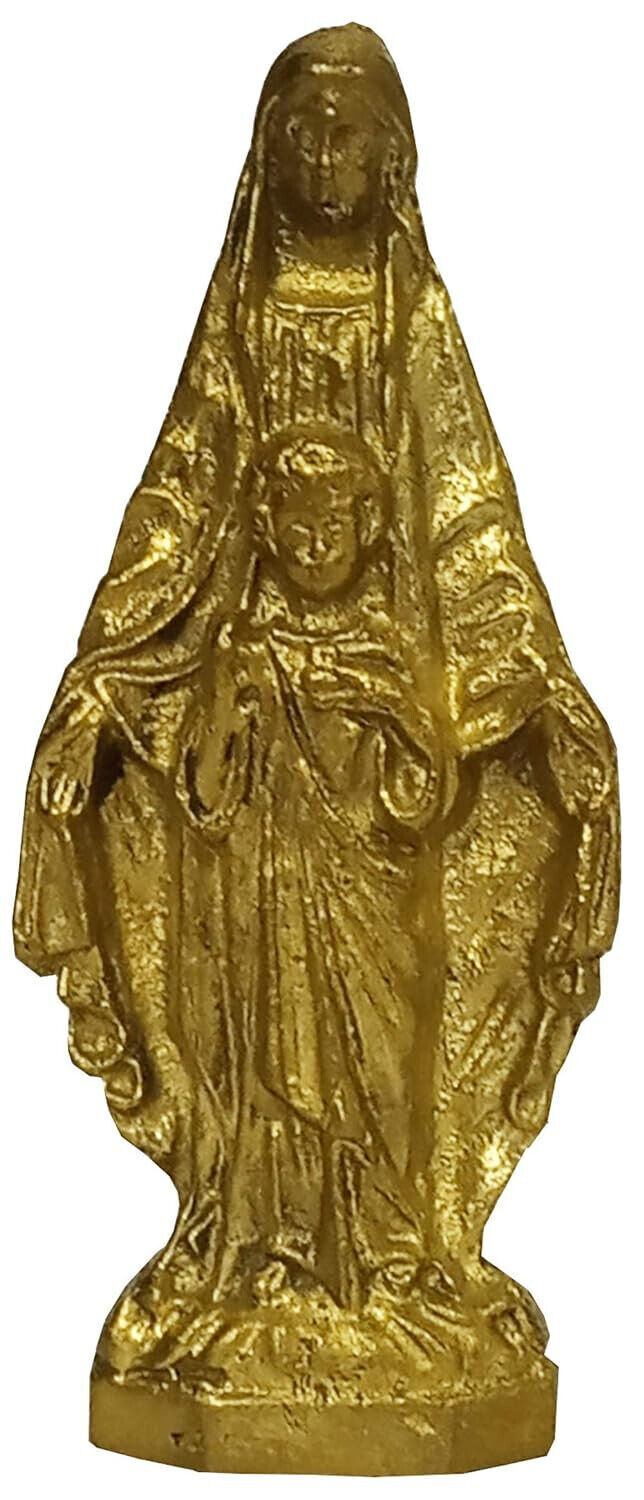 2 Inch Mother Mary & Jesus Christ Brass Statue In Gold Finish For Home Altar