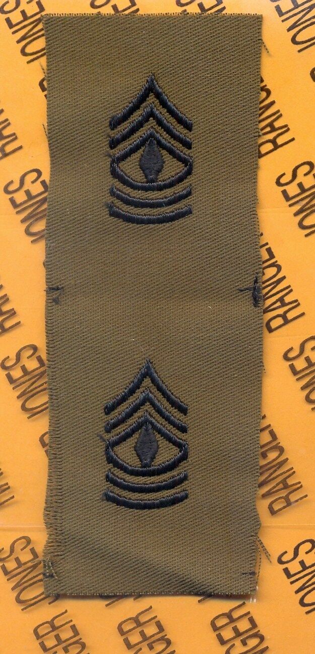 USA Enlisted FIRST SERGEANT 1SG E-8 OD Green & Black rank patch set