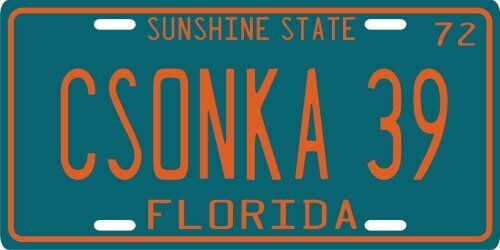 Larry Csonka Miami Dolphins 1972 Florida License Plate