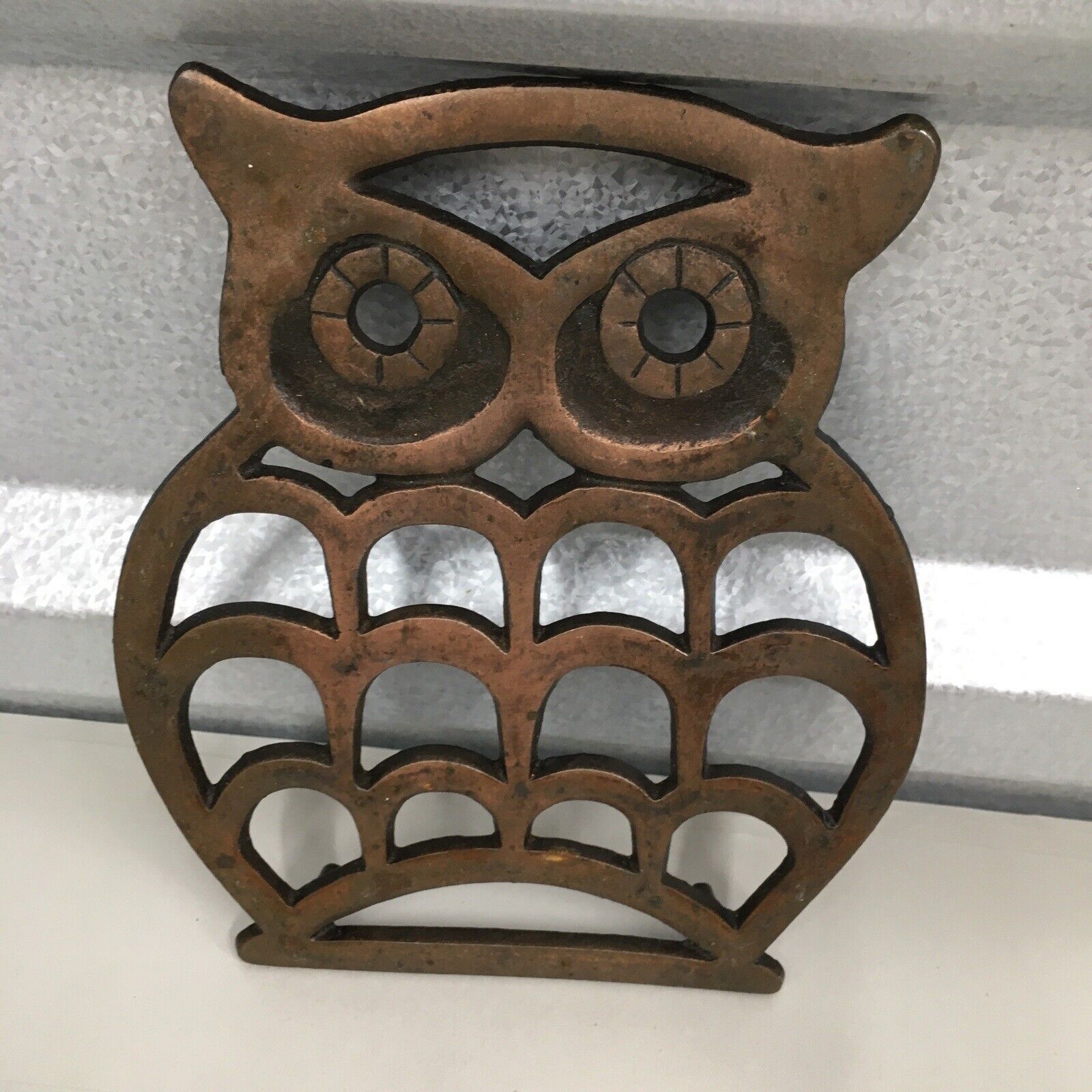 Owl Trivet Copper Color Metal Boho Retro Vintage Read Description