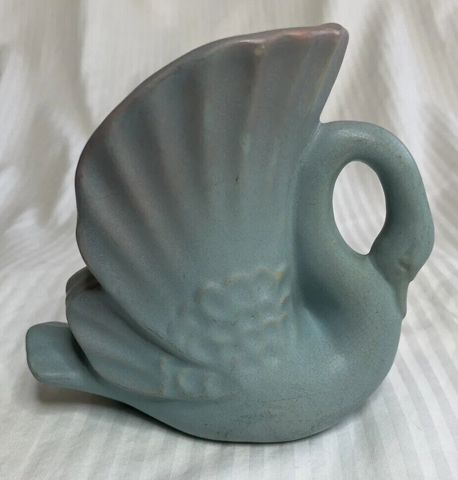 Rosemeade North Dakota Pottery Swan Planter Vase Vintage Blue Pink Matte Finish