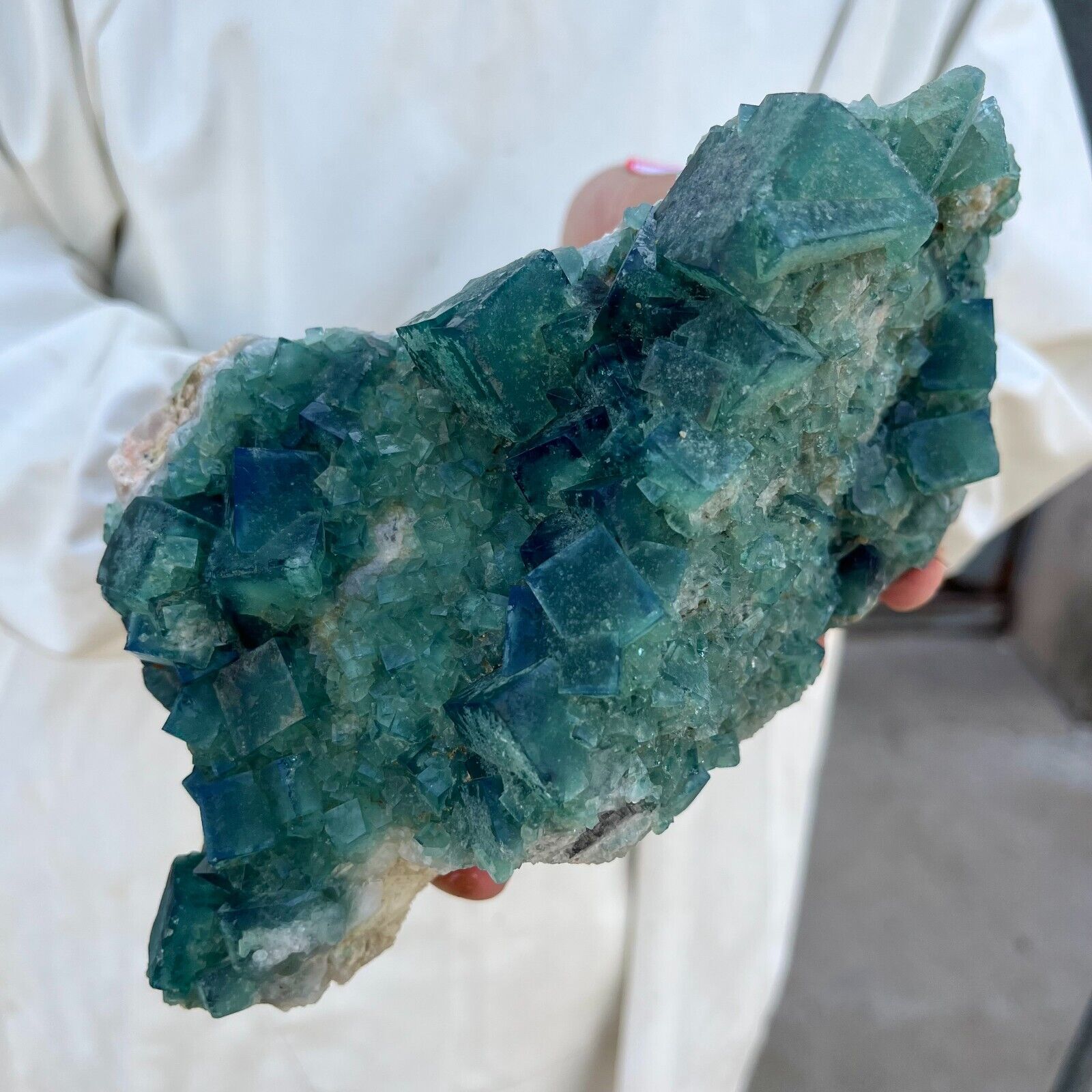 4.4lb Large NATURAL Green Cube FLUORITE Quartz Crystal Cluster Mineral Specimen