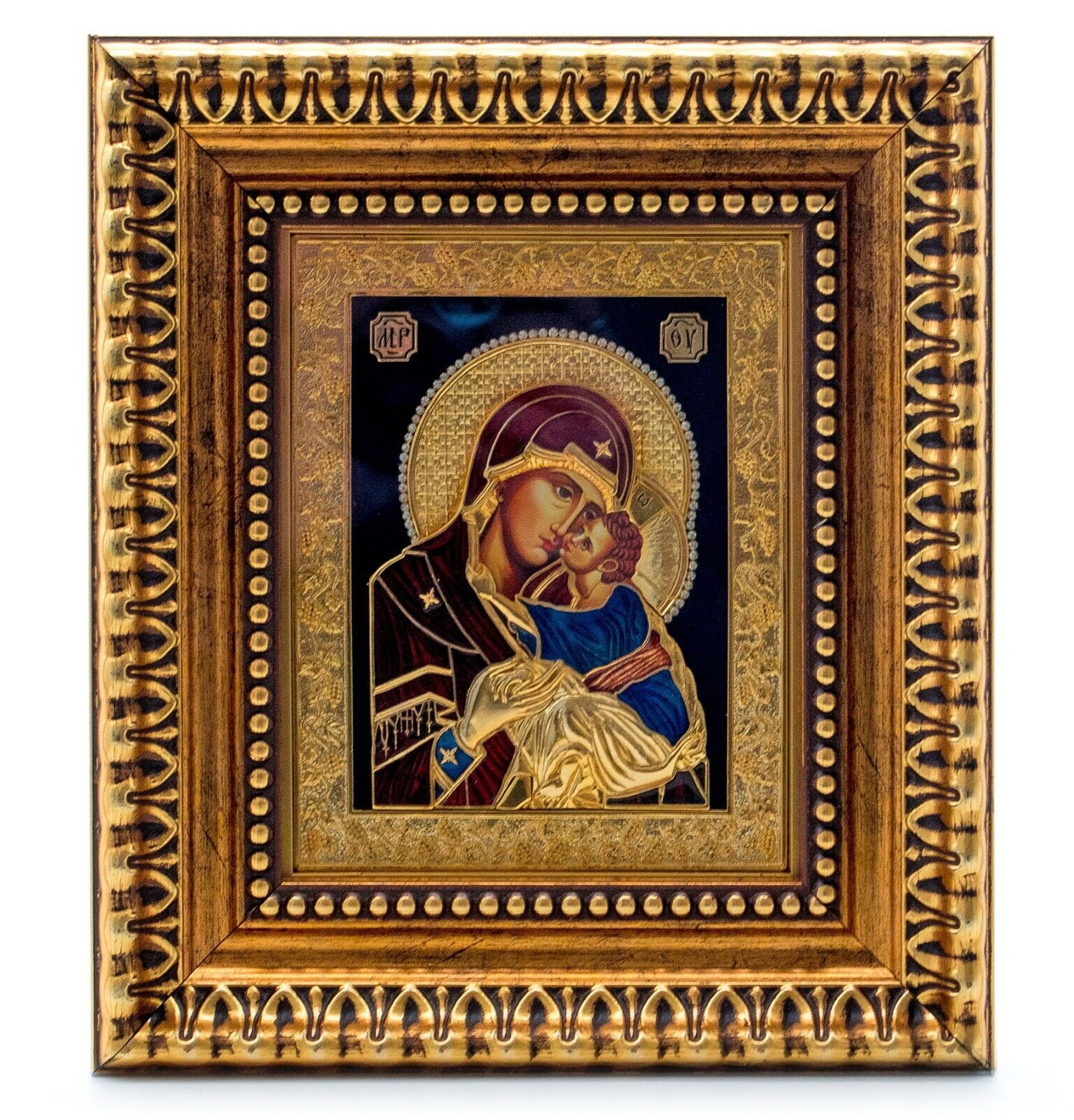 Saint Mary w Jesus Icon in Ornate Frame Orthodox Christian Sanctified 10\