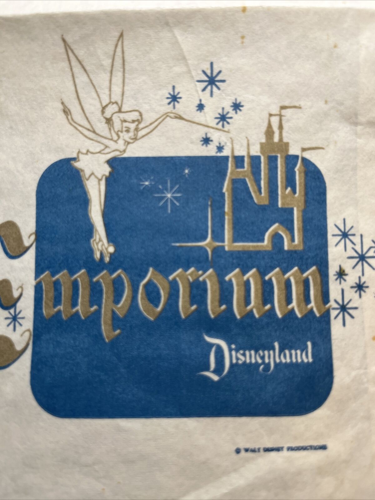 Vintage 1950s Emporium Disneyland Shopping Bag Disney Paper Souvenir Tinker Bell