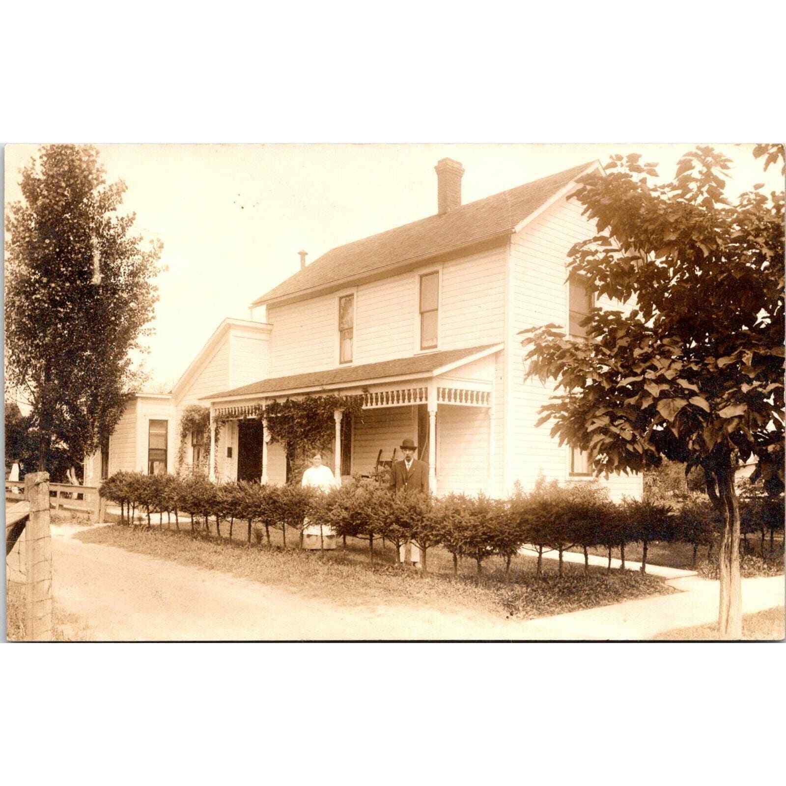 Vintage Postcard RPPC Large House Home Man Woman Noko 1915 Real Photo