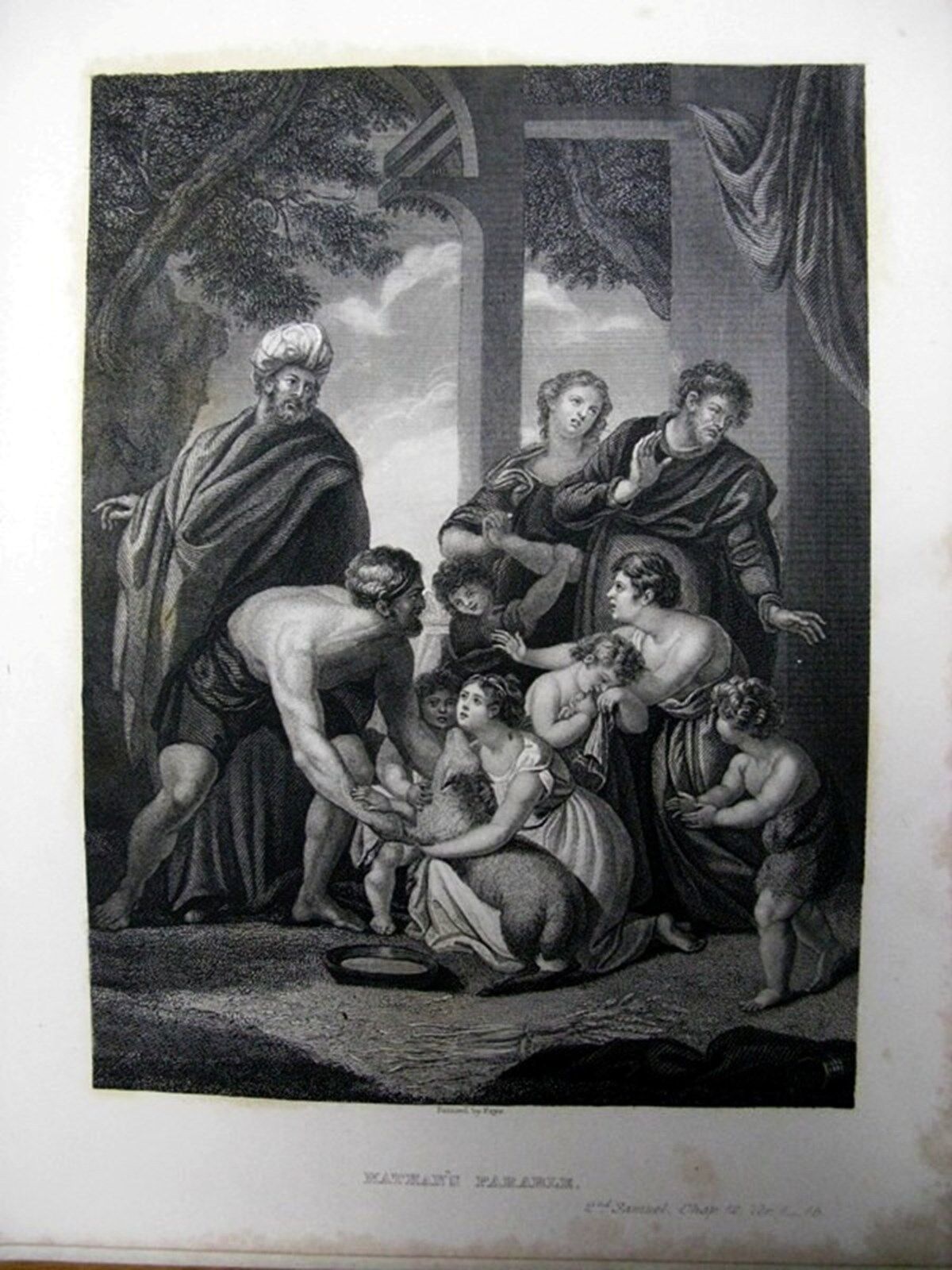 1838 BOOK PLATE PRINT PICTORAL HISTORY OF BIBLE BY PAYE NATHAN\'S PARABLE