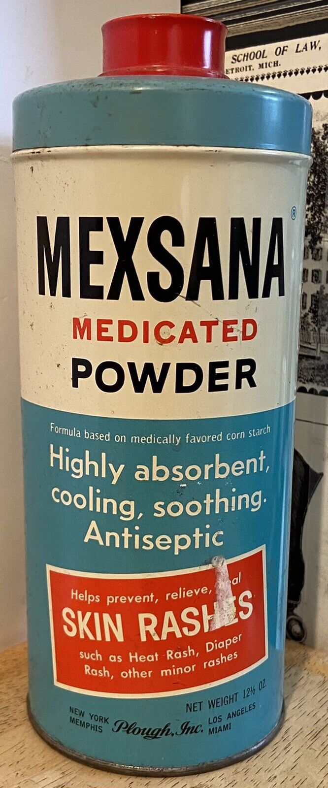 Vintage Mexsana Medicated Powder Tin / Can - Retro Nurse Graphics - 7 1/2\