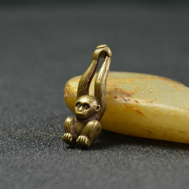 Chinese Antique Bronze Small Handle Lucky Gibbon Monkey Pendant A