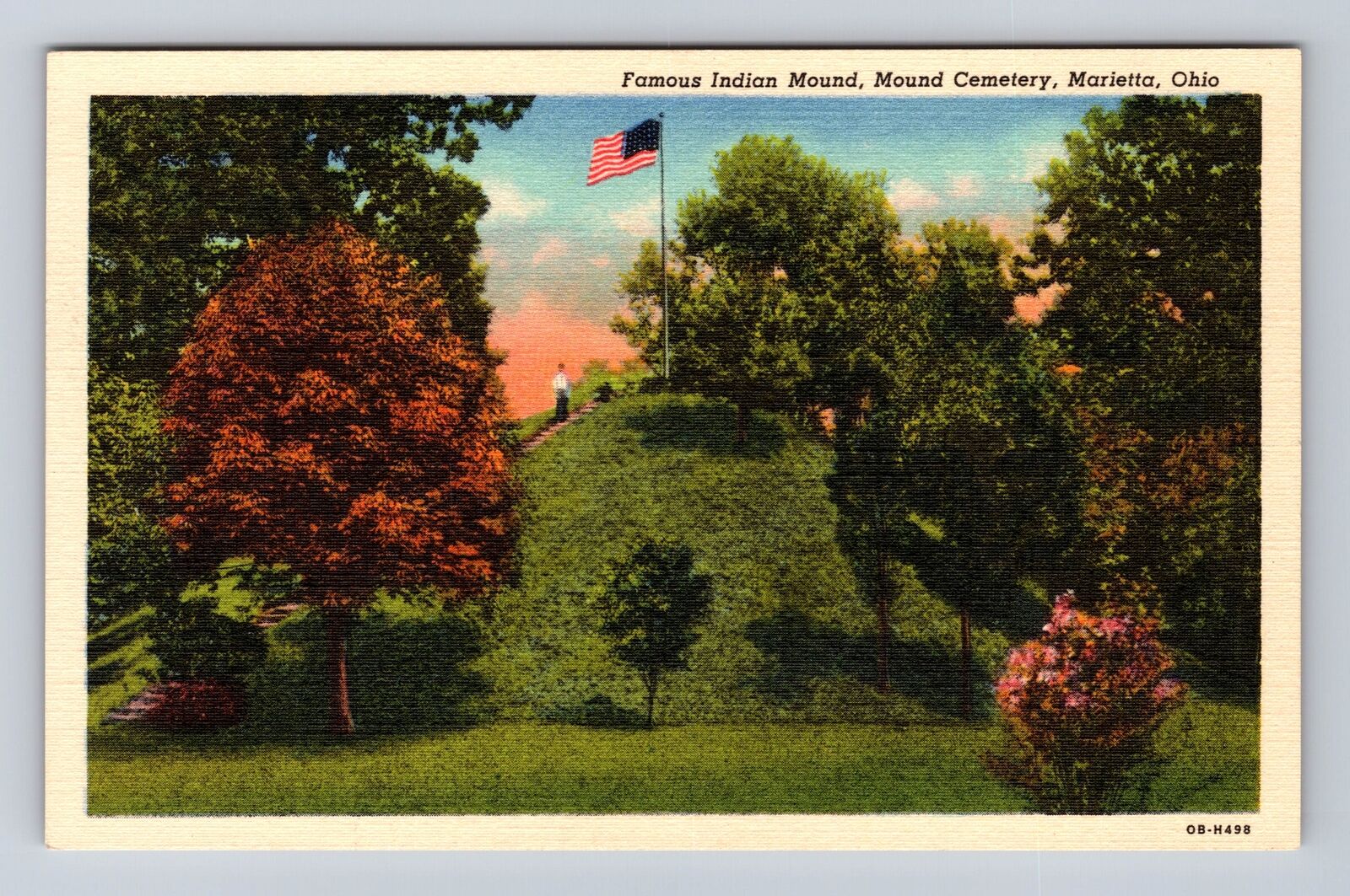 Marietta OH- Ohio, Indian Mound, Mound Cemetery, Antique, Vintage Postcard