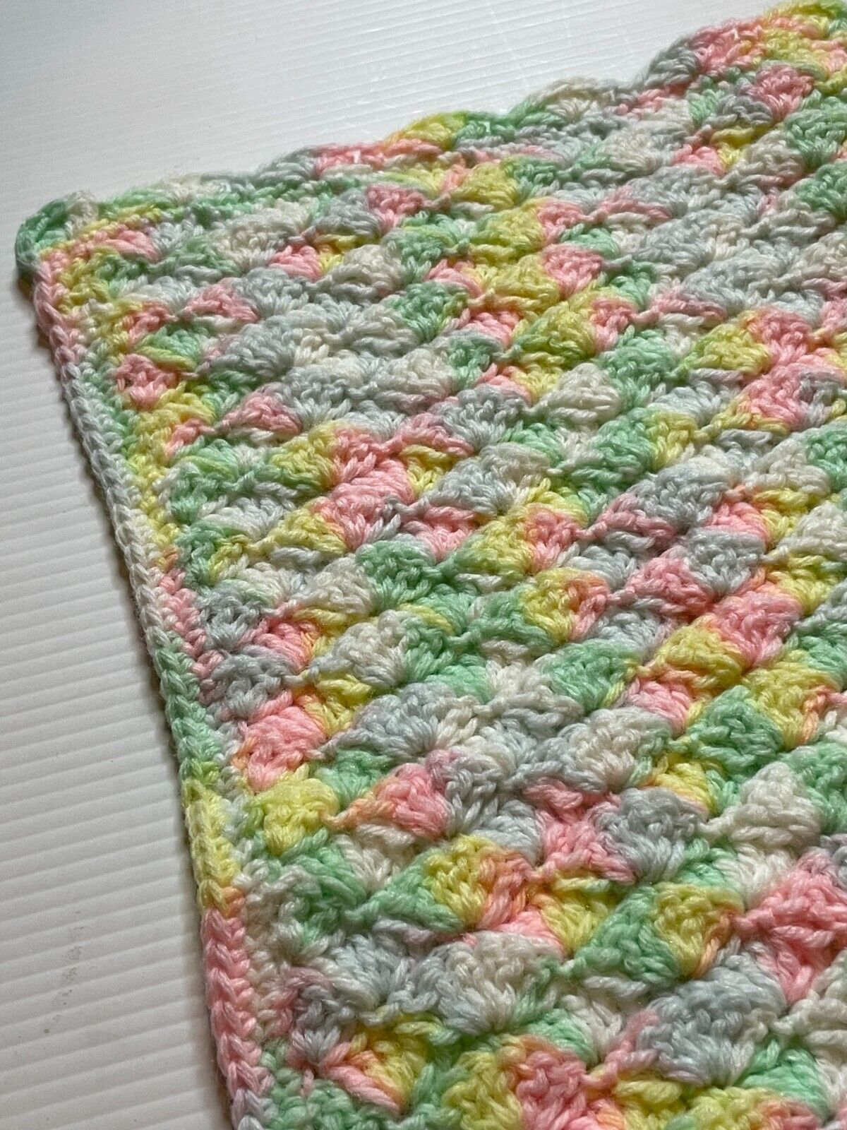 Granny Knit Handmade Crochet Afghan Blanket Throw Vintage Rainbow Pastels 38x32