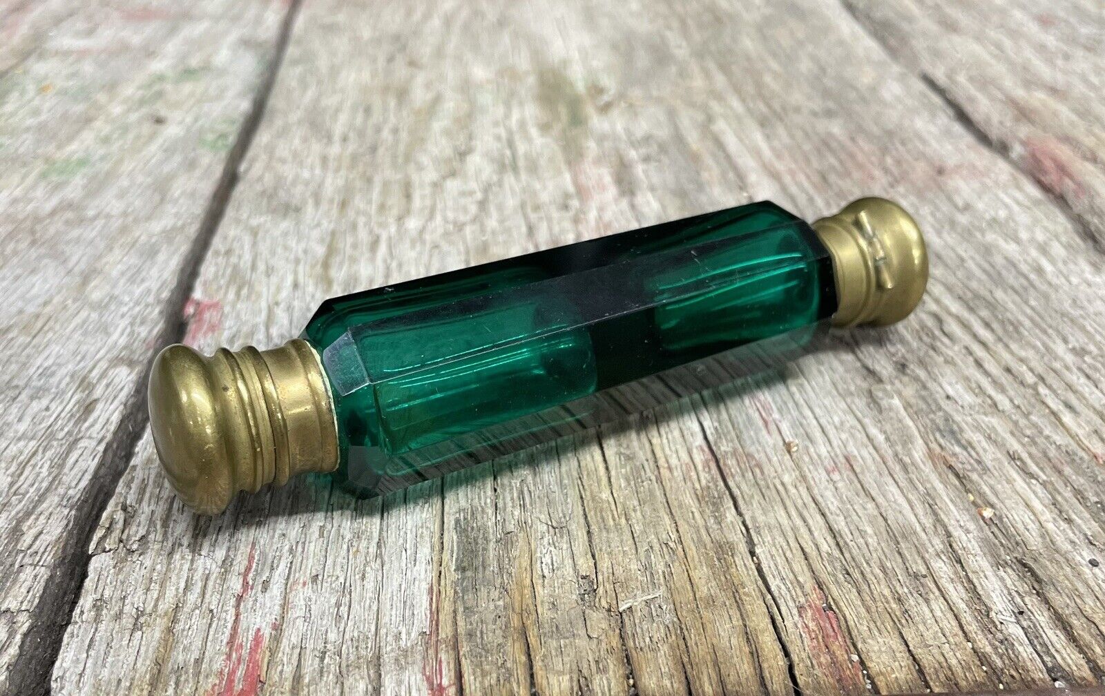 Antique Victorian Era Emerald Green Glass Scent Holder Perfume Holder Snuff Box
