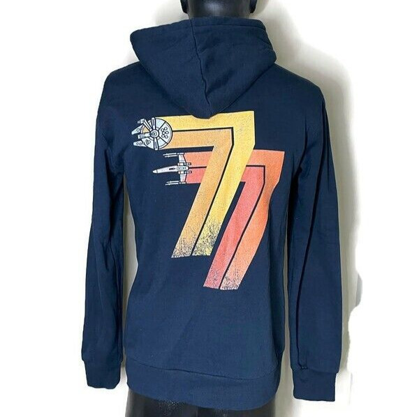 Star Wars Hoodie Sweatshirt Full Zip Navy Rebel 77 Millennial Falcon X Wing Sz M