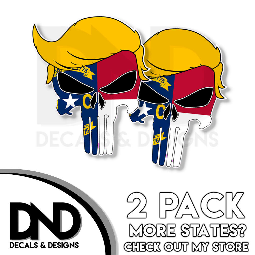 Trump Skull - North Carolina Decal Republican Right Wing Sticker 2 Pack NC