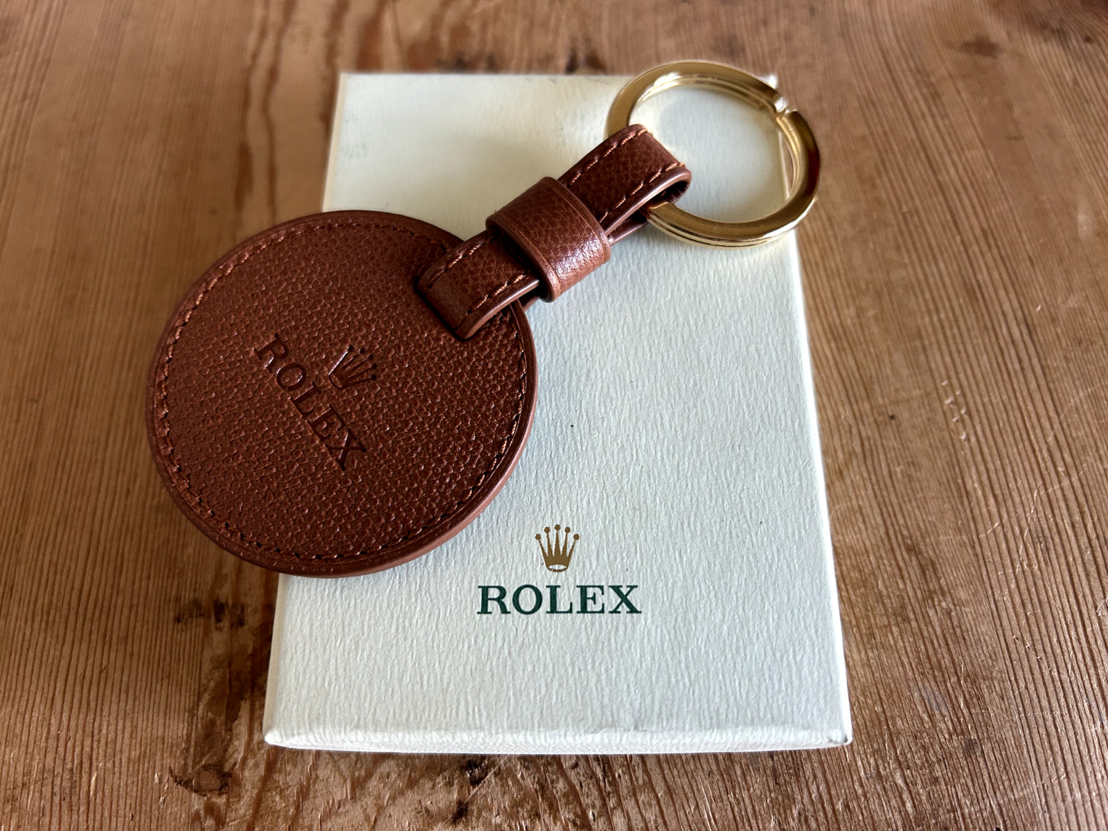 Keychain - Rolex - Key Chain - Brown Leather with Box