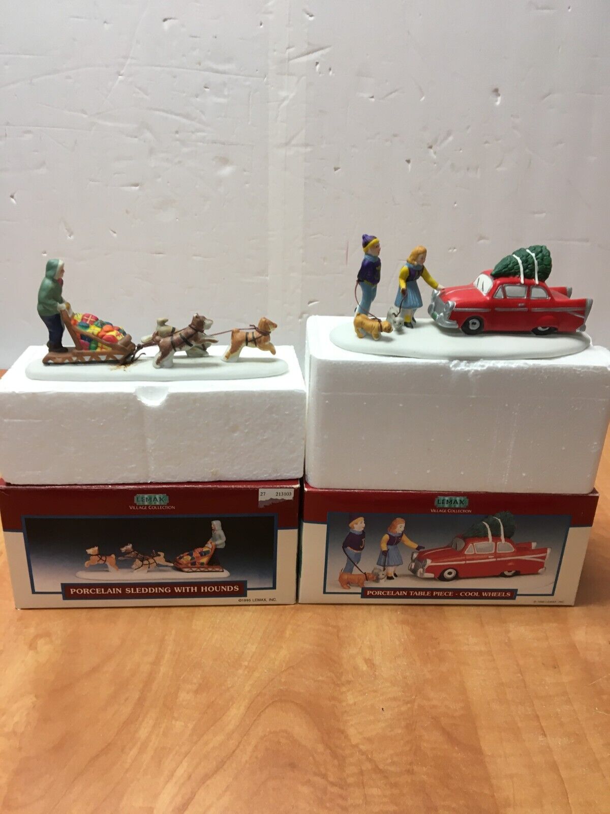 Lemax Village Collection Sledding with Hounds 1957 Chevy & Dogs  Lot of 2