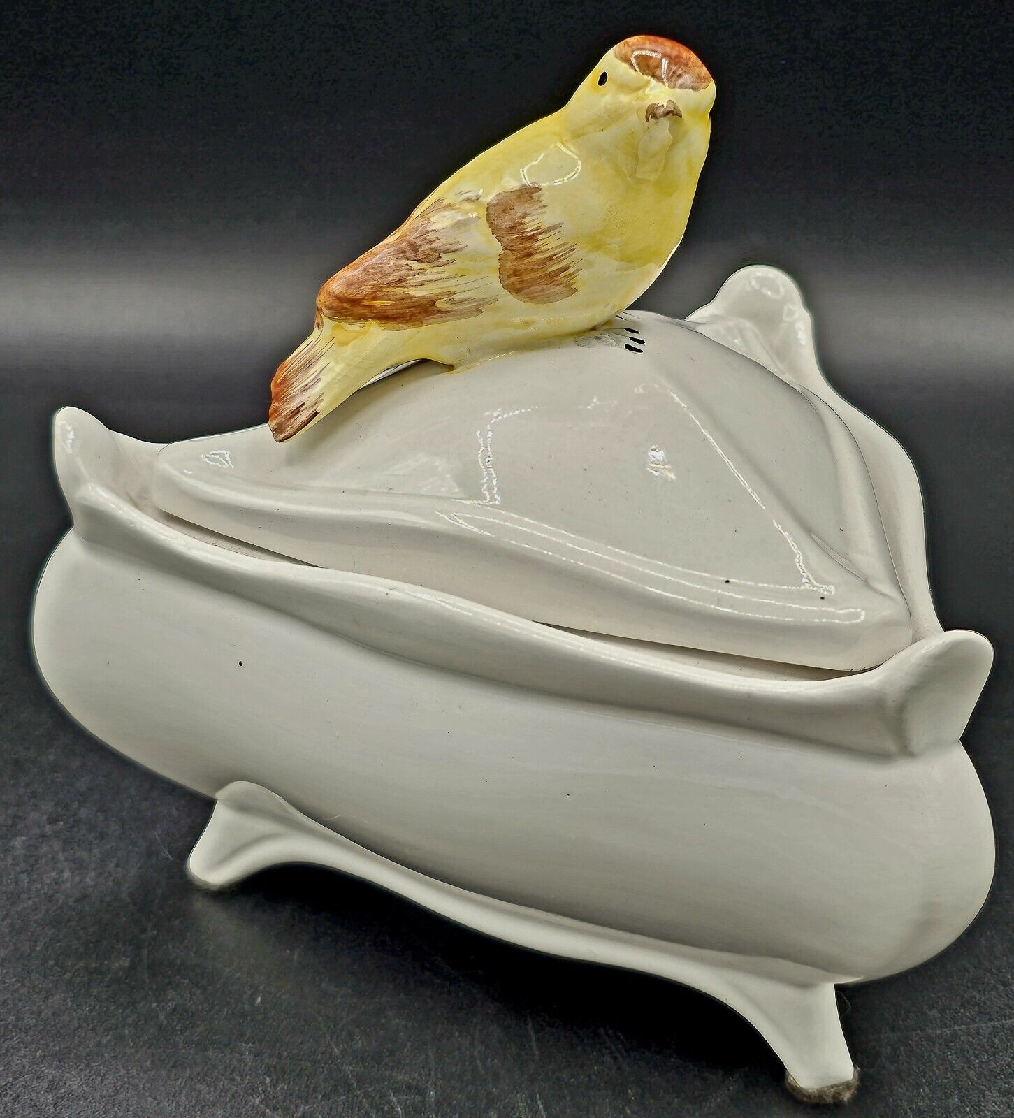 Vnt Italian Ceramic Trinket Dish Hand-painted Bird On Lid