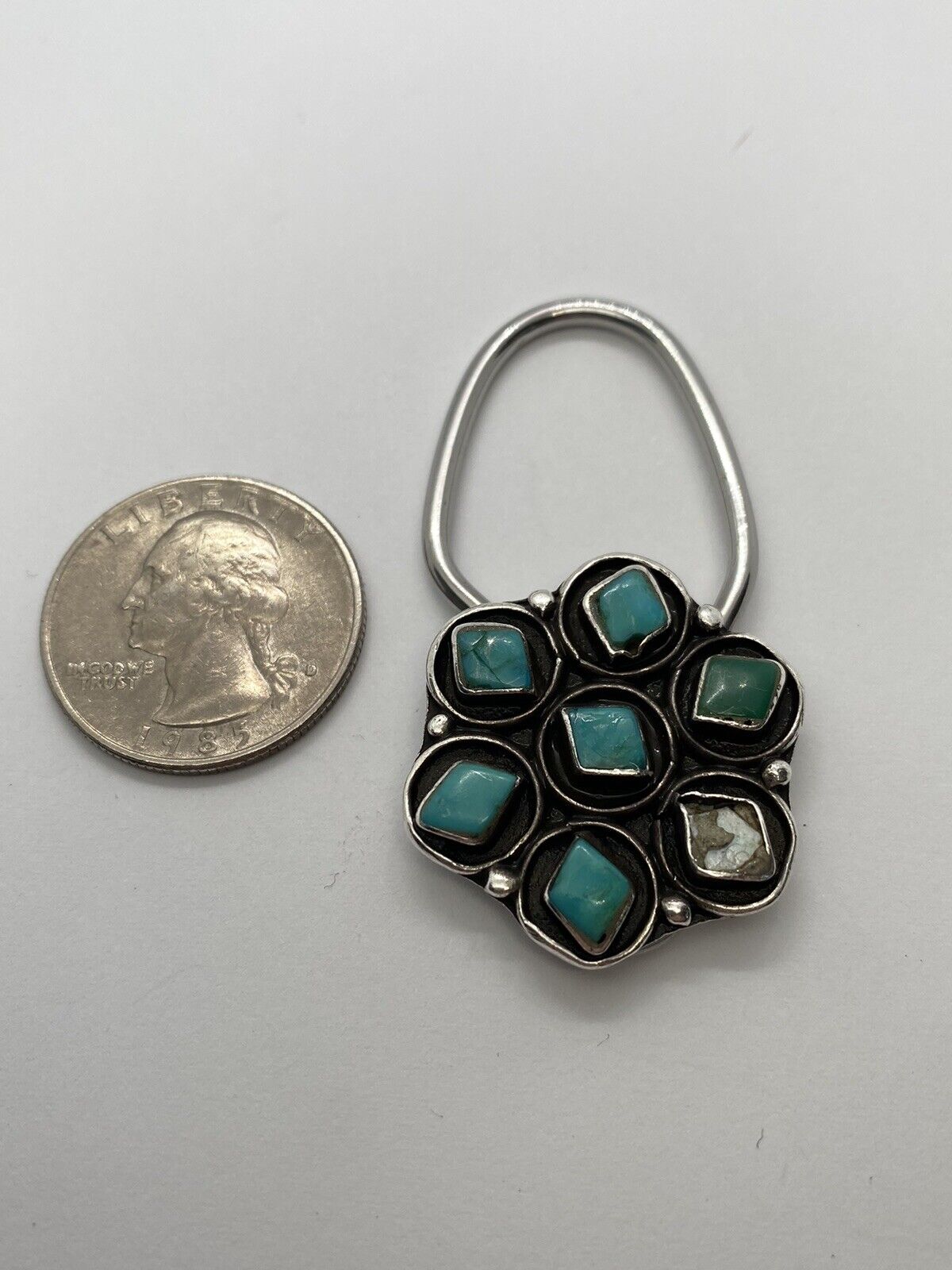 VINTAGE HARVEY ERA TURQUOISE KEYCHAIN FOB TURQUOISE STERLING SILVER ISSUE