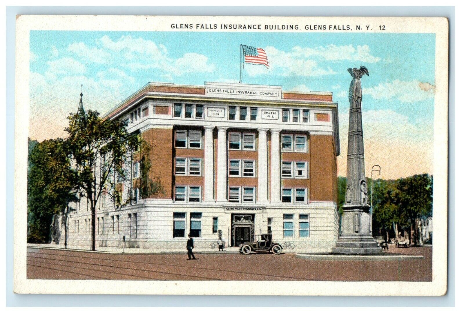 c1920\'s Glens Falls  New York NY, Insurance Building Street View Postcard