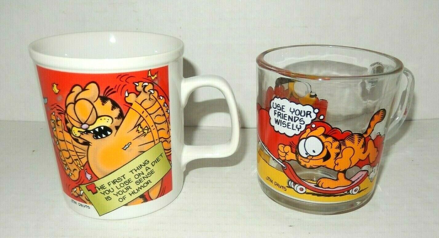 Vintage Pair 1978 Garfield Coffee Mugs Cups Jim Davis United Feature Syndicate