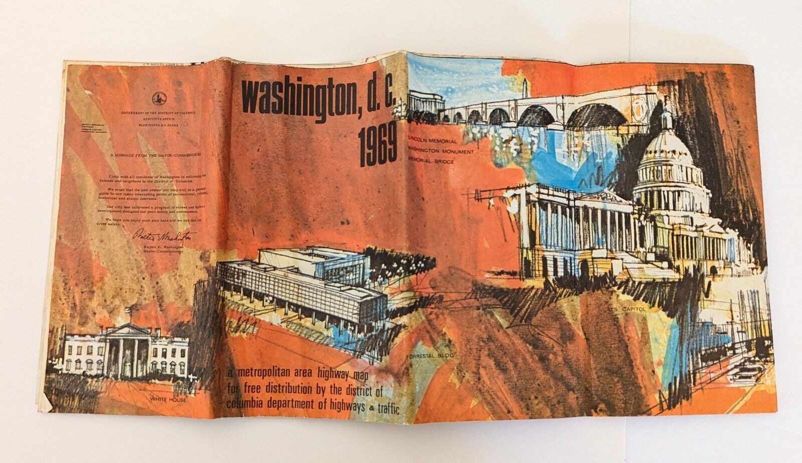 Vintage 1969 Washington, D.C. Official Road Map from Department of Highways