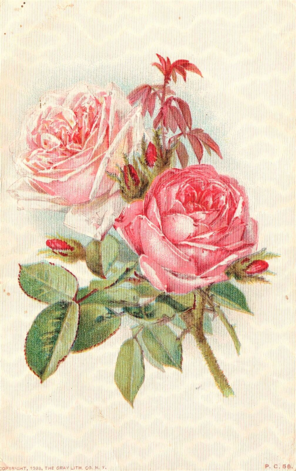 VINTAGE POSTCARD TWO PINK ROSES GREETINGS MAILED IN 1915 CANADA STAMP