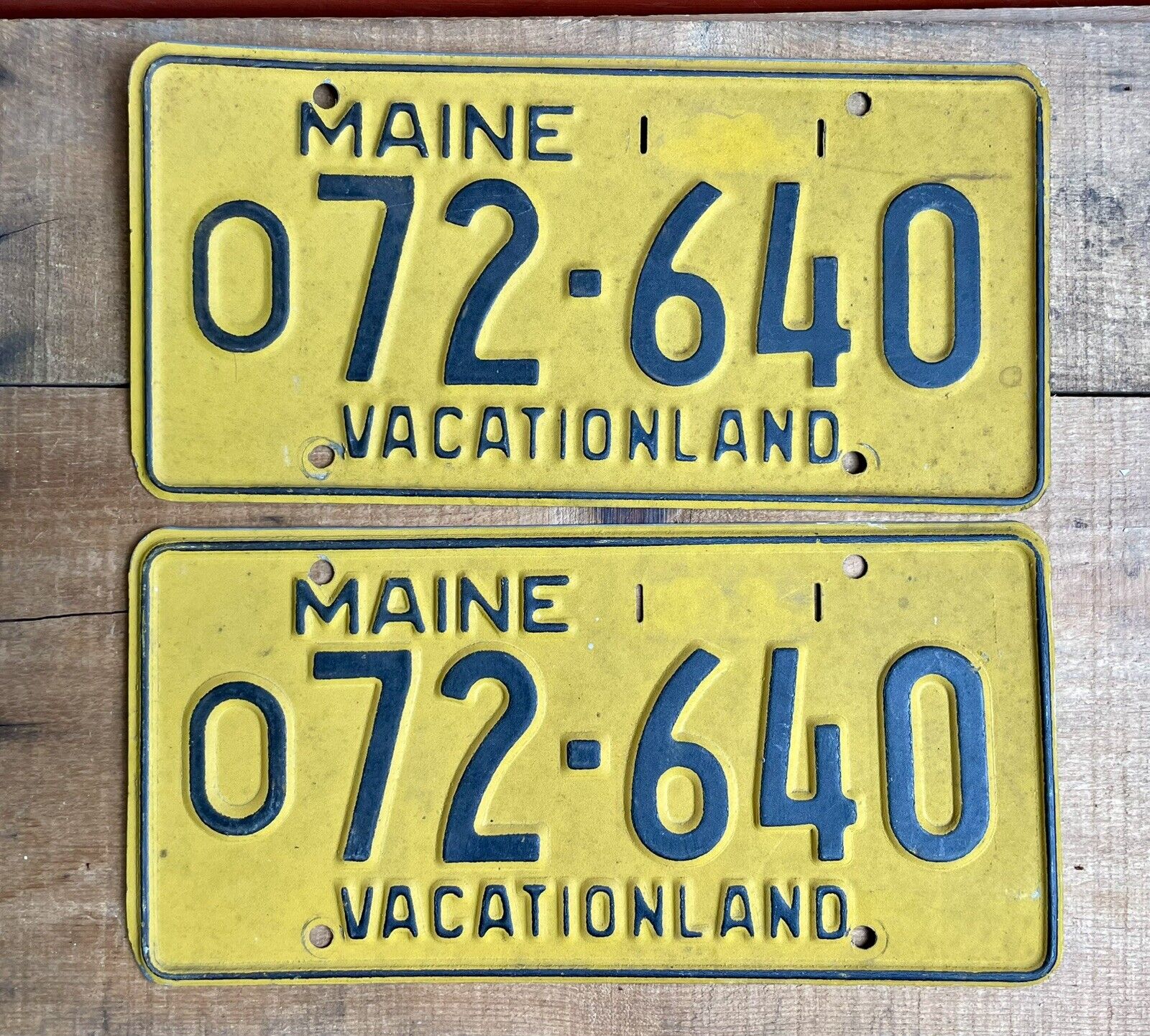 Pair Of Vintage 1970’s Maine “O” Station Wagon License Plates #O72-640