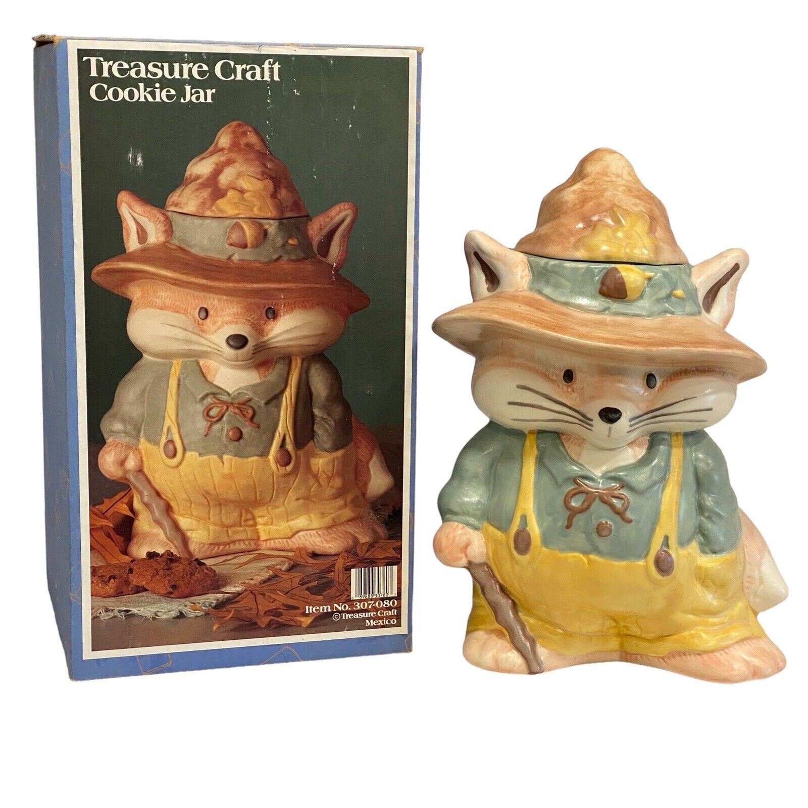 VTG Farmer Fox Cookie Jar Treasure Craft Original Box Grannycore Countrycore EUC