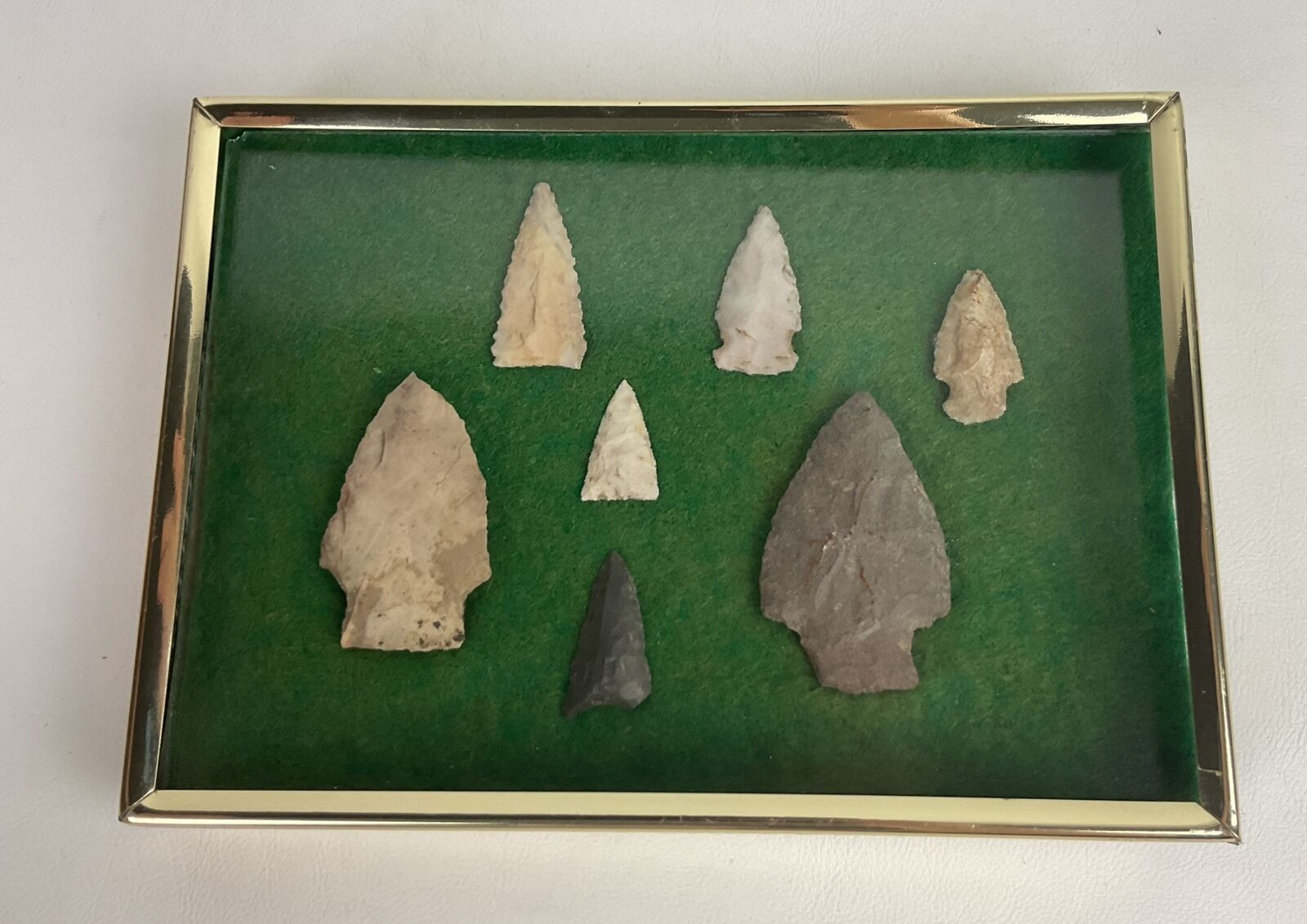 Lot of  Authentic Native American Arrowheads Framed Group