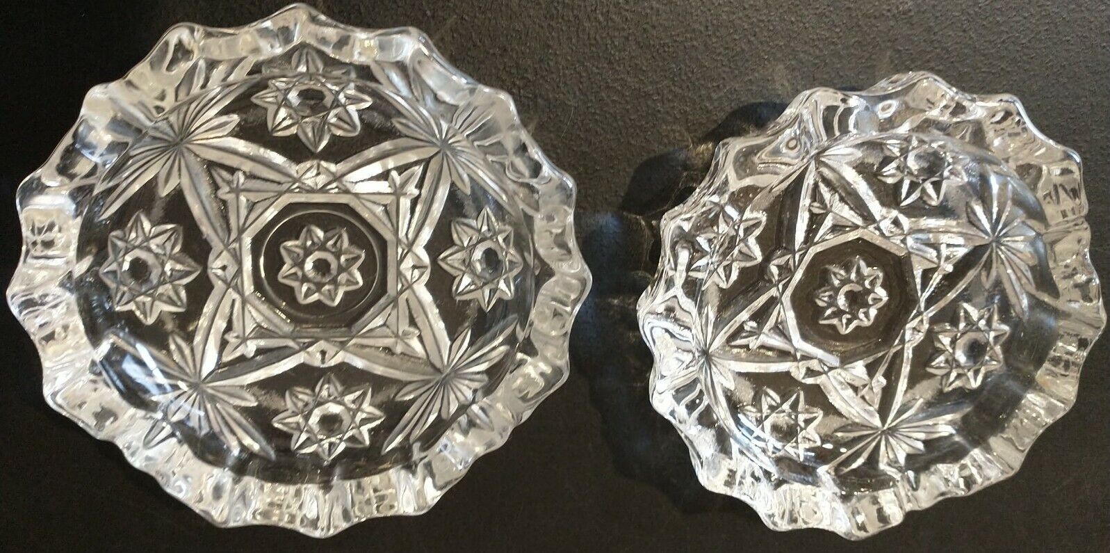 Antique Pair Vintage Heavy Lead Crystal Glass Set of 2 clear Ash Tray Cigarette 