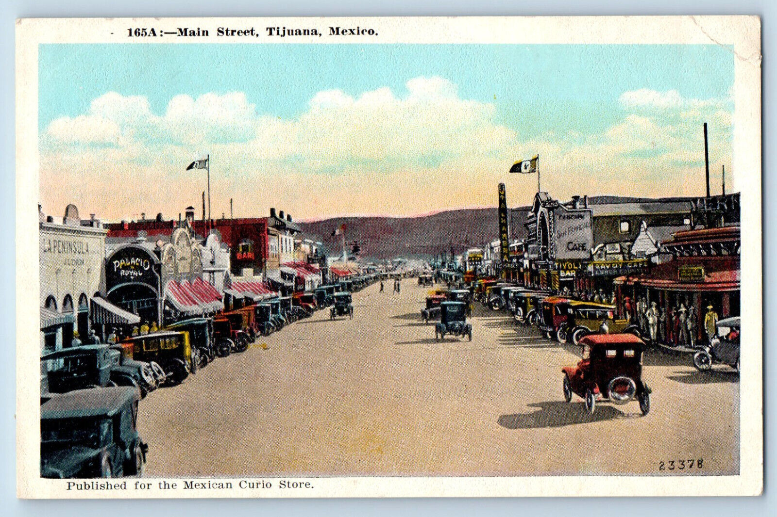 Tijuana Baja California Mexico Postcard Main Street c1930\'s Unposted Vintage