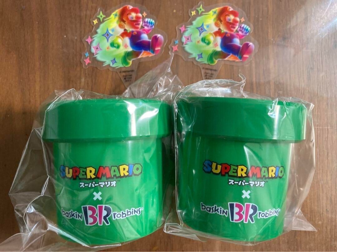 [2set] Baskin-Robbins x Super Mario Collaboration Clay Pipe cup Plastic NEW 2024