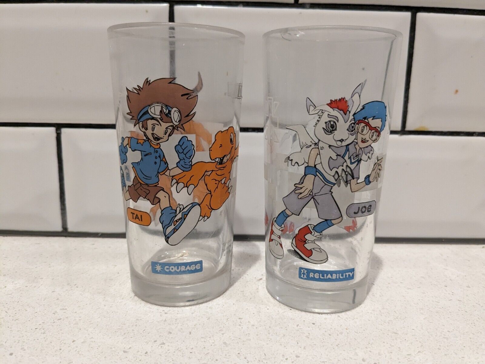 VTG 00s Digimon Collectable Nutella Glasses X 2 Kai & Joe FREE AU SHIPPING