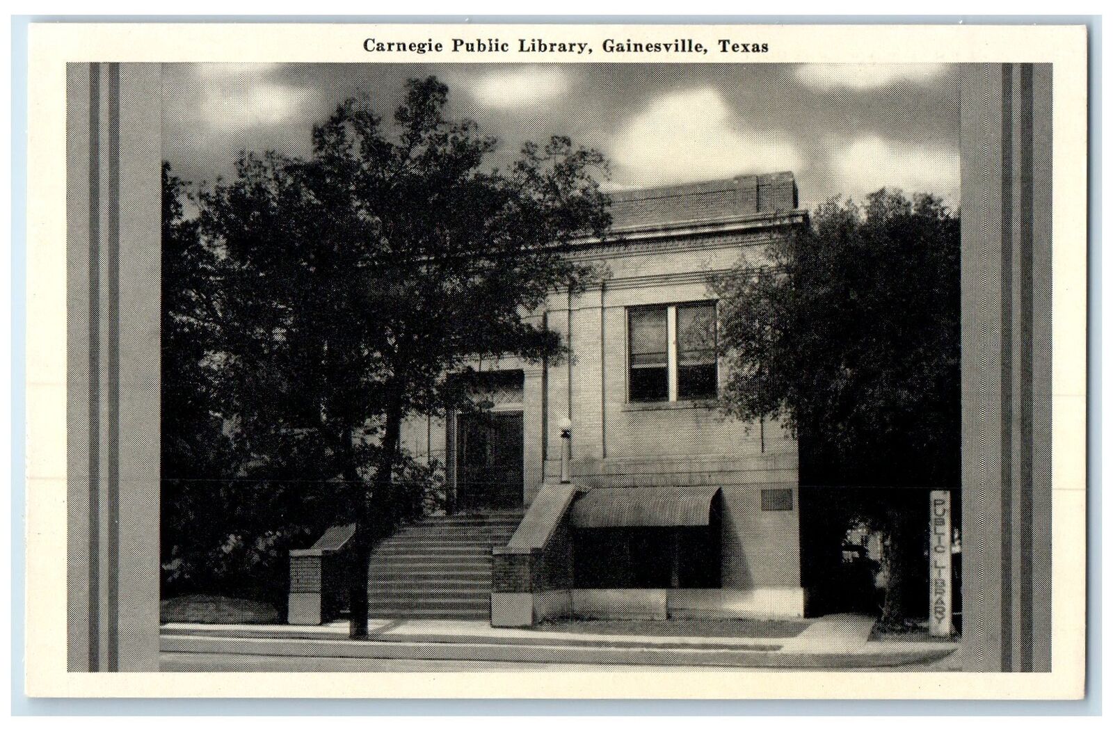 c1920\'s Carnegie Public Library Building Stairs Gainesville Texas TX Postcard