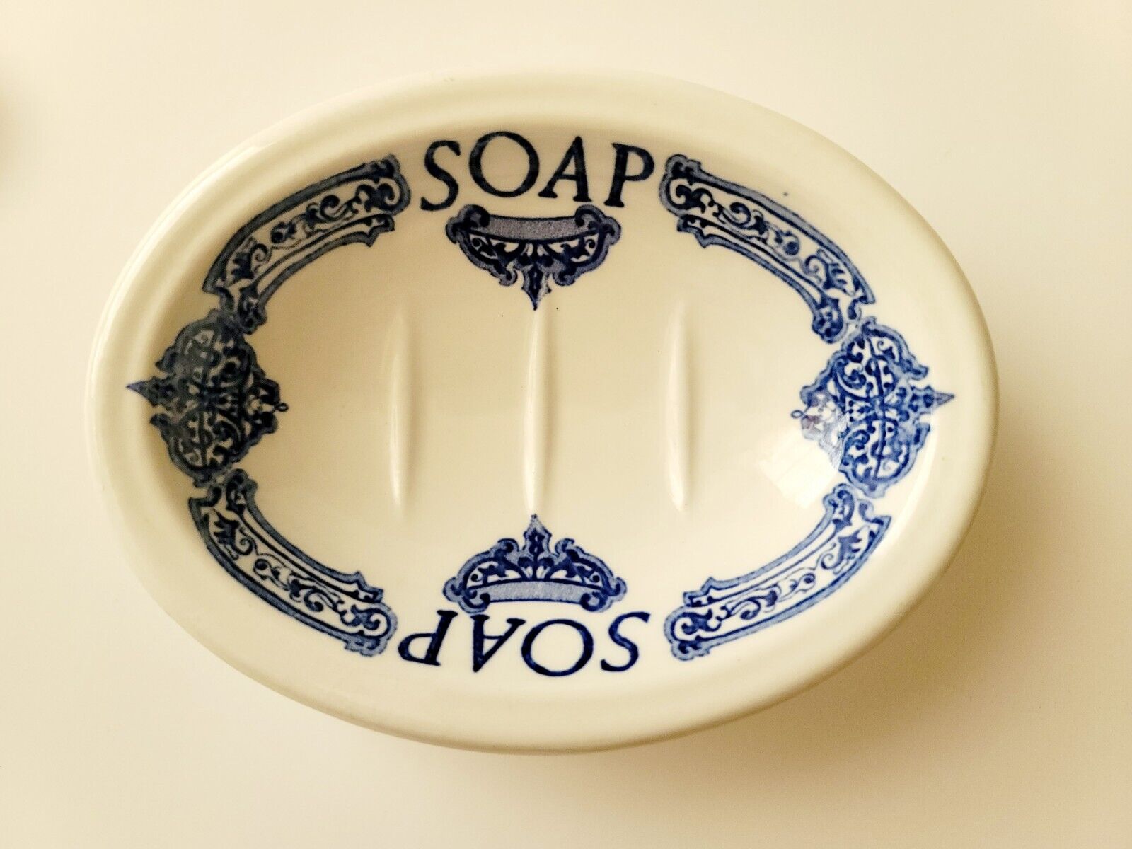 Victorian Style Staffordshire England Soap Dish Blue - Royal Crownford Ironstone