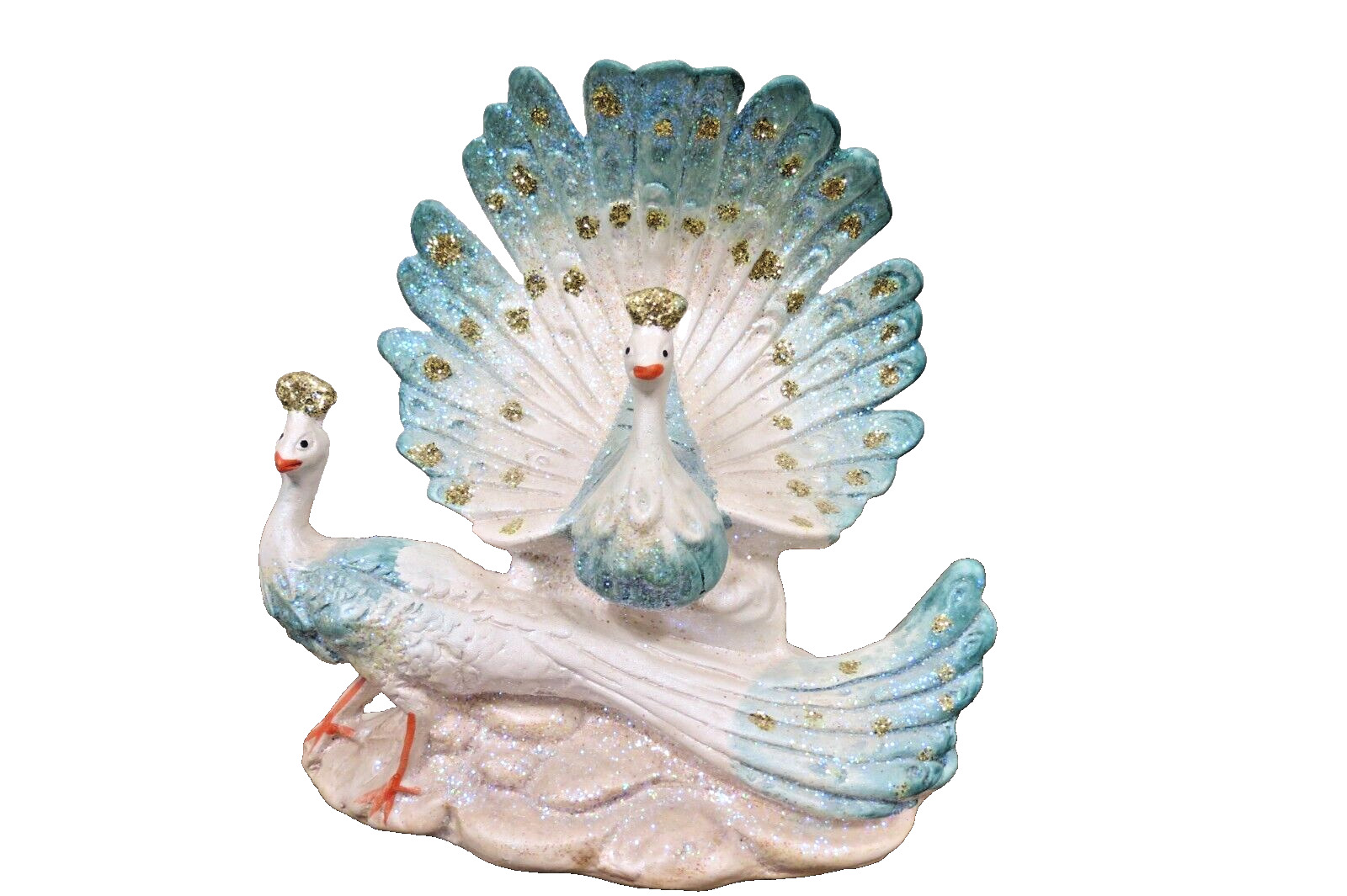 Vintage Capodimonte Porcelain Peacock Figurine - Blue And Gold Glitter Accents