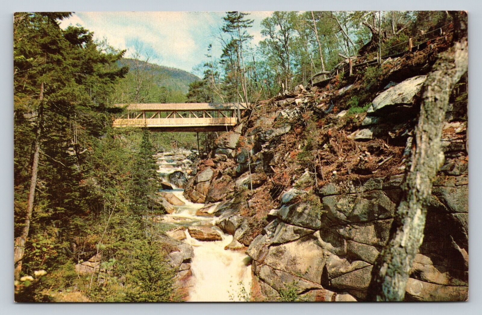 Franconia Notch White Mts NH Sentinel Pine Covered Bridge Vintage Postcard A117