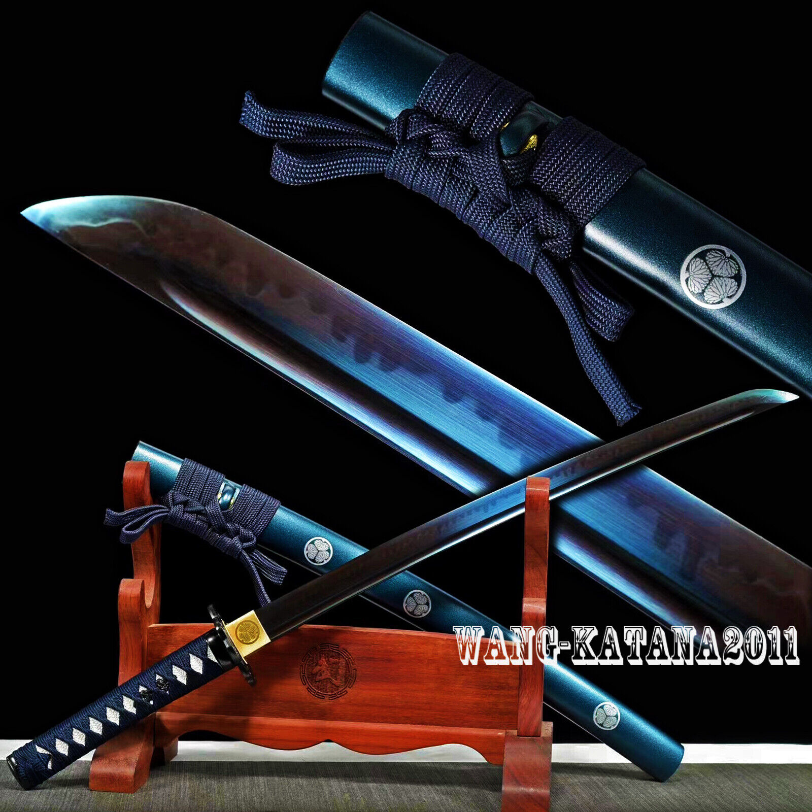 Tokugawa Wakizashi Blue Clay Tempered T10 Steel Japanese Samurai Sharp Sword