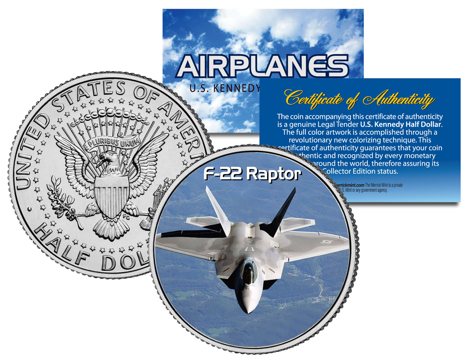 F-22 RAPTOR * Airplane Series * JFK Kennedy Half Dollar US Colorized Coin