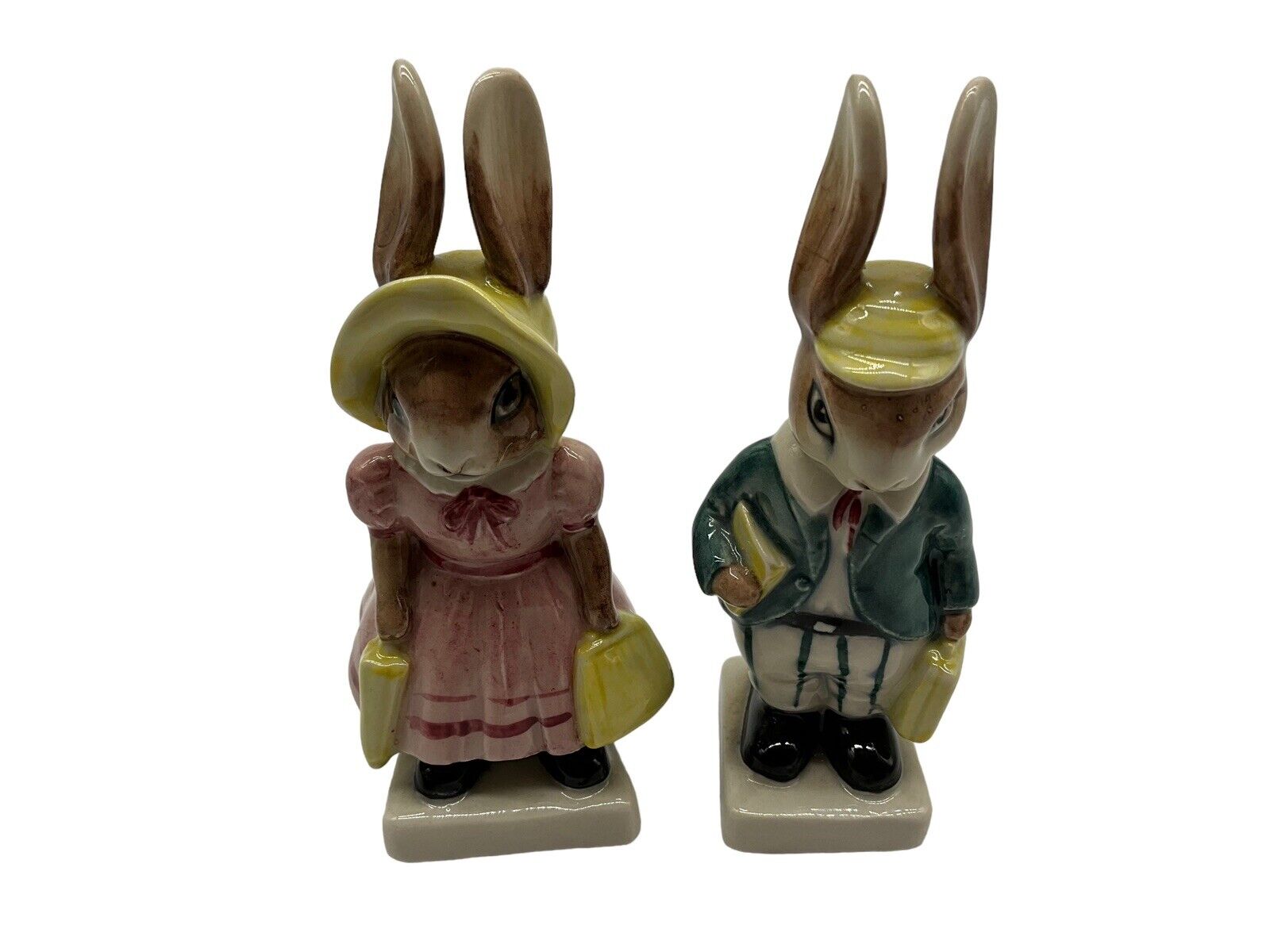 Bunny Rabbit School Boy and Girl Figurines from Artone, England Collectible MCM