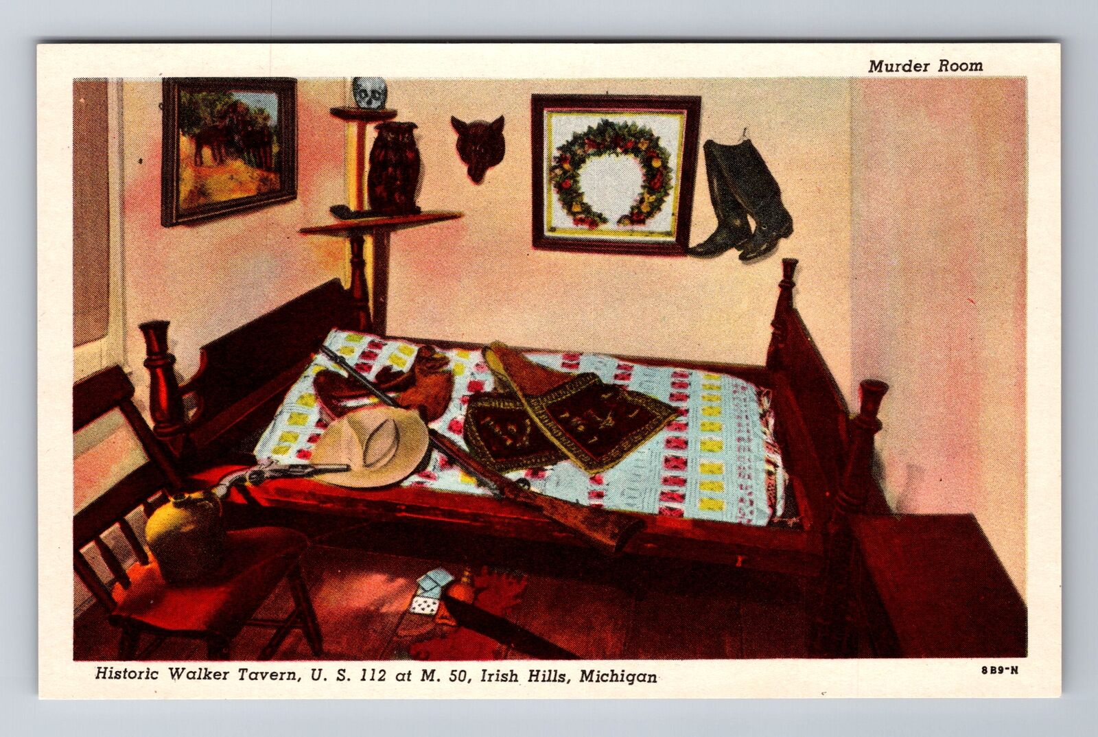 Irish Hills MI-Michigan, Murder Room, Historic Walker Tavern, Vintage Postcard